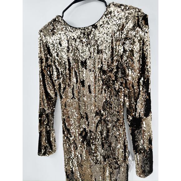 Dress the Population Natalie Gold Sequined Long Sleeve Sheath Dress Size Small - Picture 6 of 8